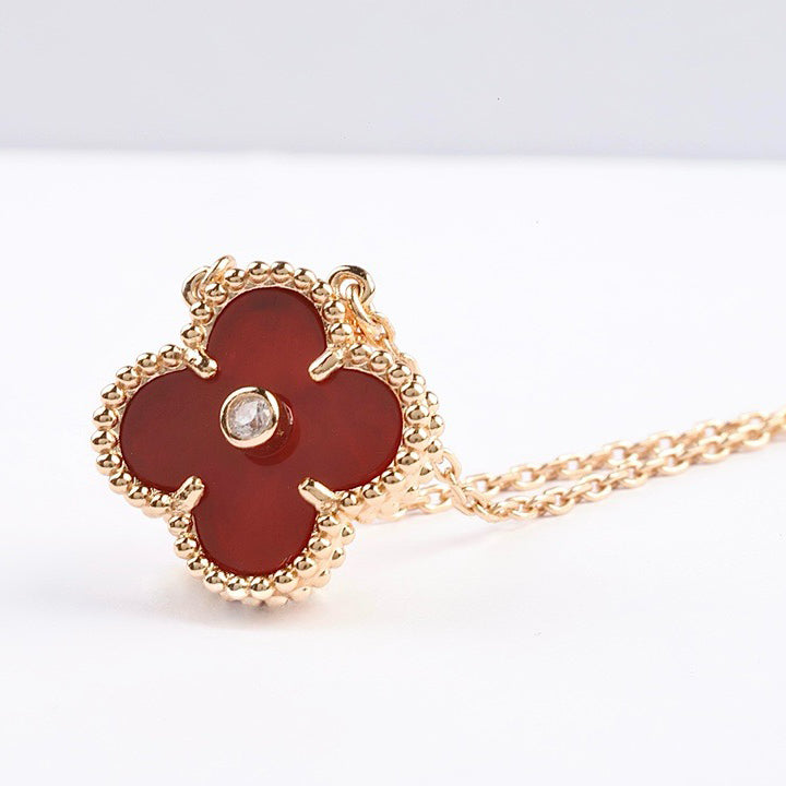 [Lumina]CLOVER 15MM DIAMOND CARNELIAN NECKLACE