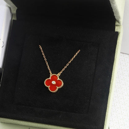 [Lumina]CLOVER 15MM DIAMOND CARNELIAN NECKLACE