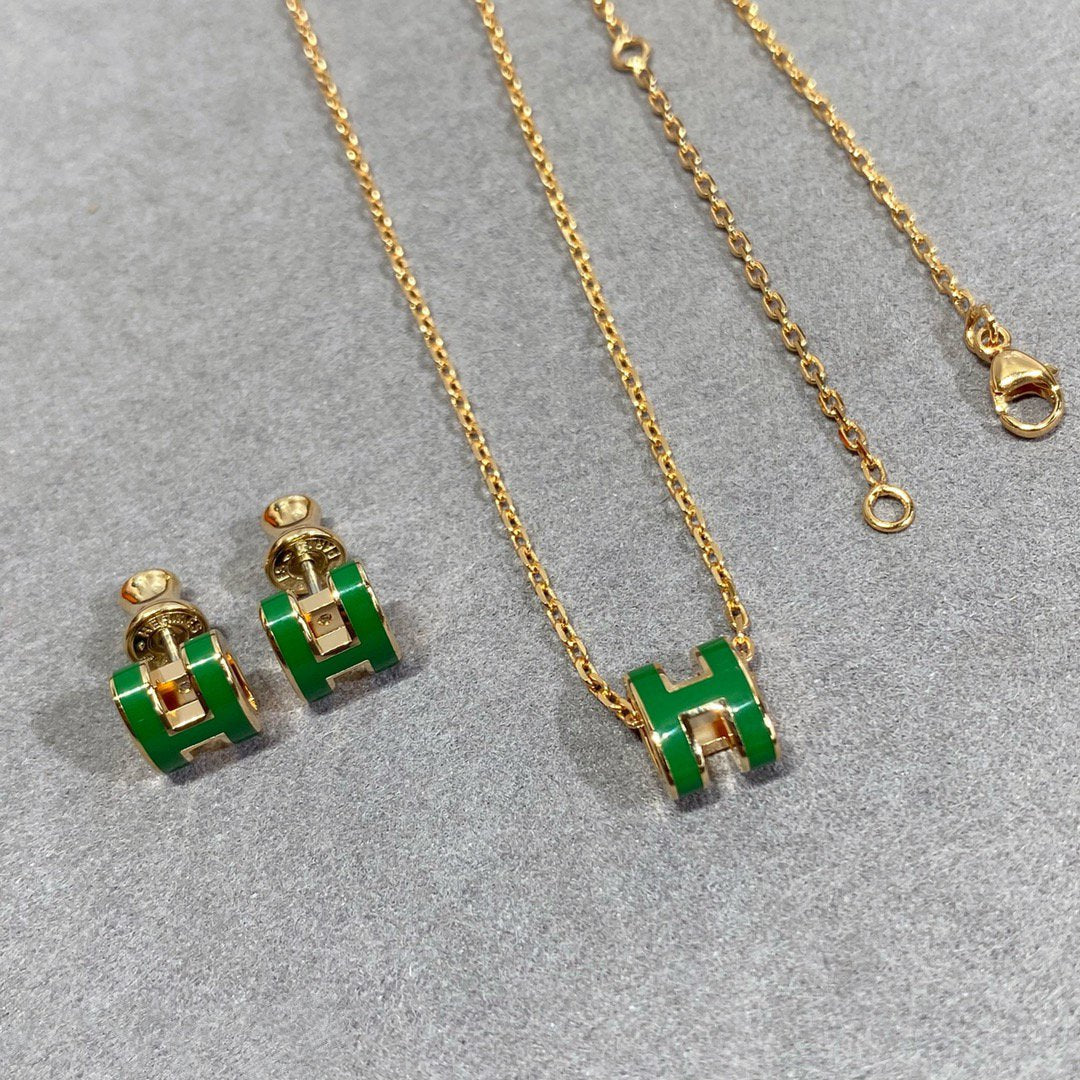 [Lumina]POP H GREEN NECKLACE SILVER AND GOLD