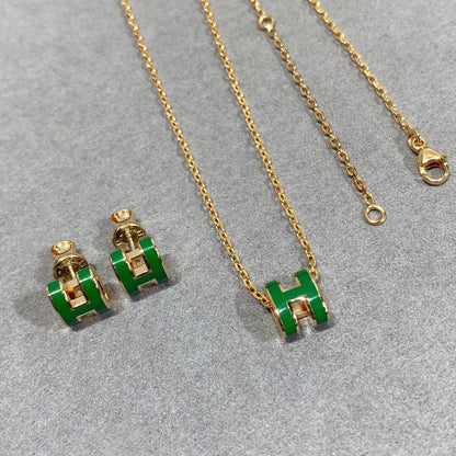 [Lumina]POP H GREEN NECKLACE SILVER AND GOLD