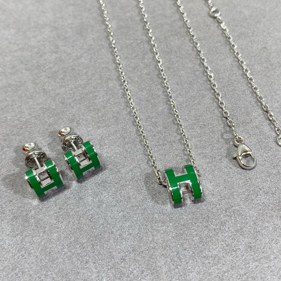 [Lumina]POP H GREEN NECKLACE SILVER AND GOLD
