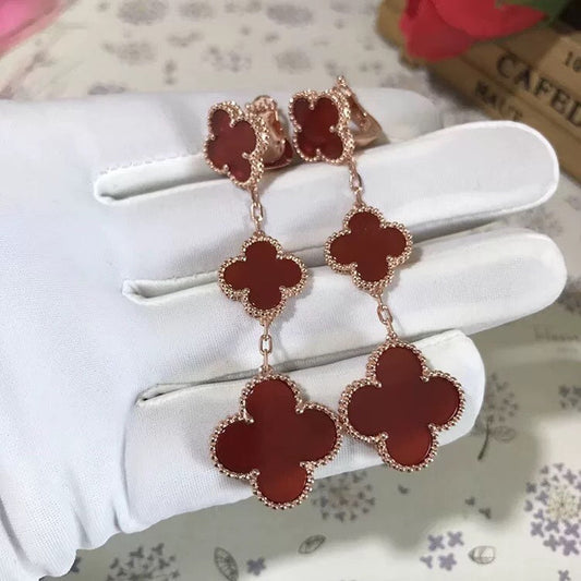 [Lumina]CLOVER 3 MOTIF CARNELIAN DROP EARRINGS