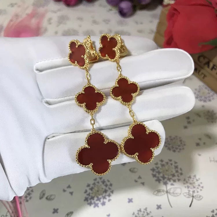 [Lumina]CLOVER 3 MOTIF CARNELIAN DROP EARRINGS