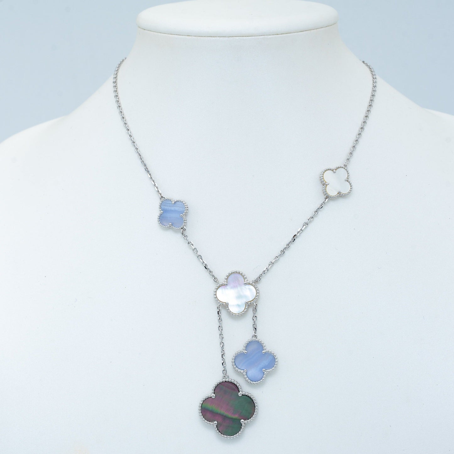 [Lumina]CLOVER MOP CHALCEDONY NECKLACE SILVER 6 MOTIF