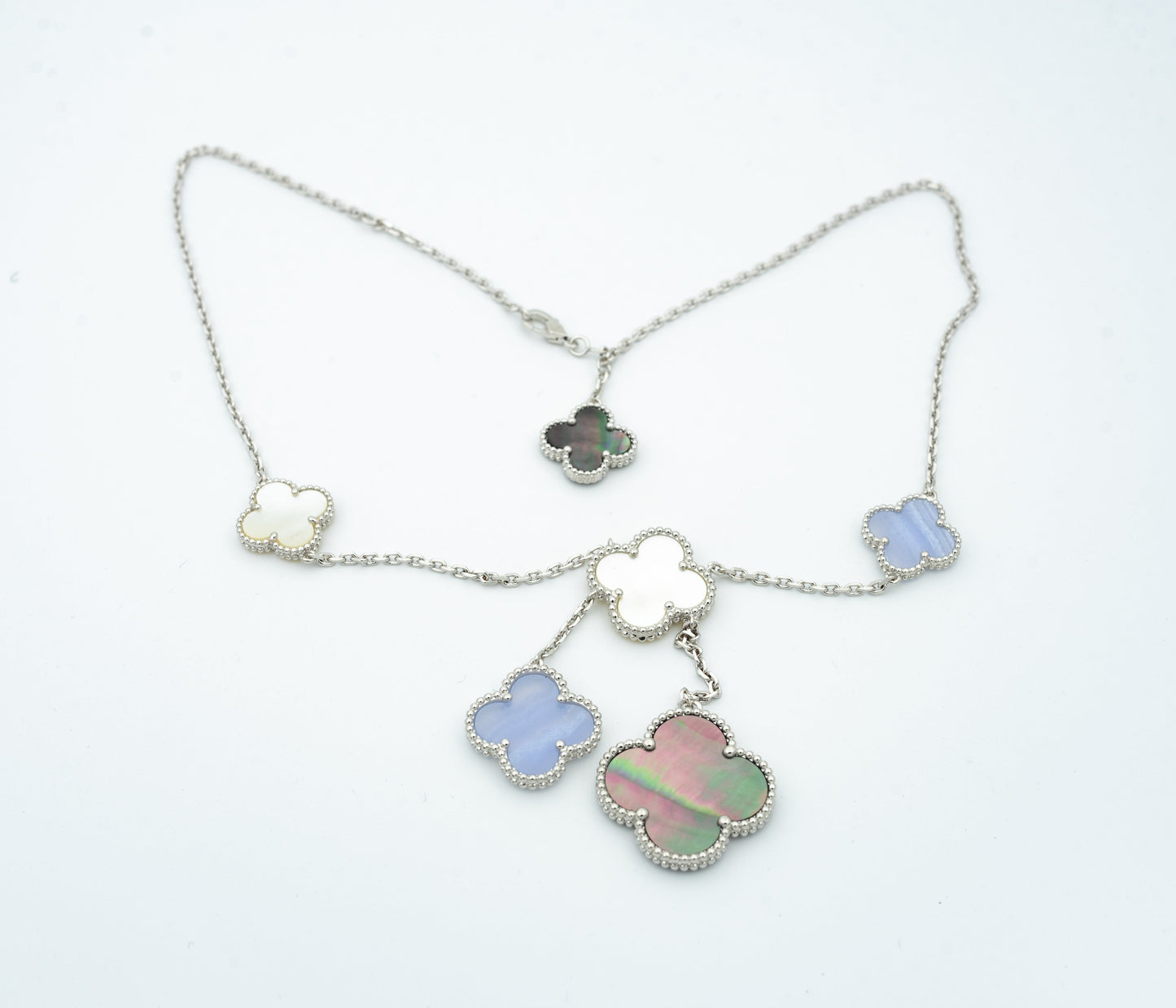 [Lumina]CLOVER MOP CHALCEDONY NECKLACE SILVER 6 MOTIF