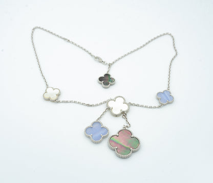 [Lumina]CLOVER MOP CHALCEDONY NECKLACE SILVER 6 MOTIF