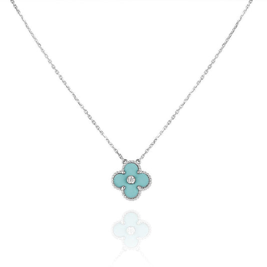 [Lumina]CLOVER 1 DIAMOND LIGHT BLUE SILVER NECKLACE
