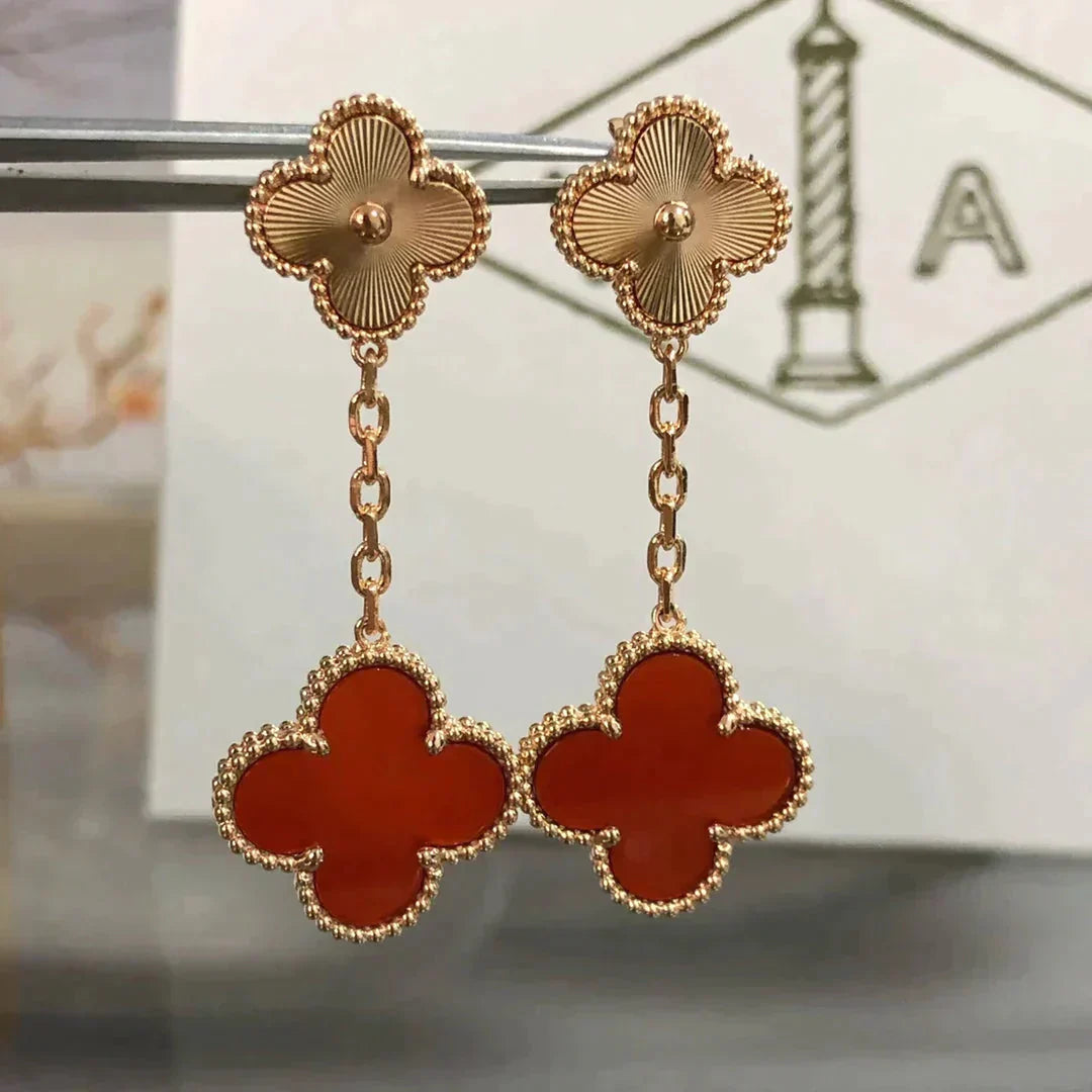 [Lumina]CLOVER 2 MOTIF  LASER CARNELIAN EARRINGS