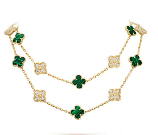 [Lumina]CLOVER 20 MOTIFS MALACHITE DIAMOND NECKLACE