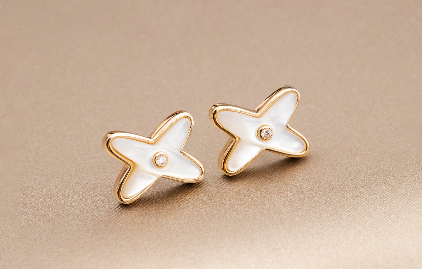 [Lumina]JEUX DE WHITE MOP PINK GOLD DIAMOND EARRINGS