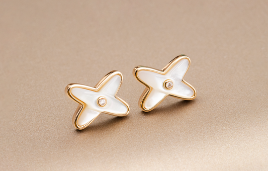 [Lumina]JEUX DE WHITE MOP PINK GOLD DIAMOND EARRINGS
