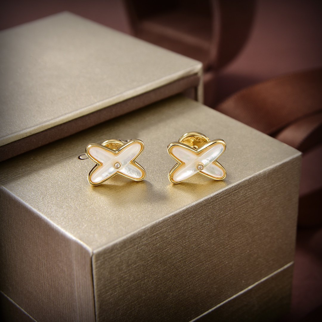 [Lumina]JEUX DE WHITE MOP GOLD DIAMOND EARRINGS
