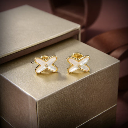 [Lumina]JEUX DE WHITE MOP GOLD DIAMOND EARRINGS