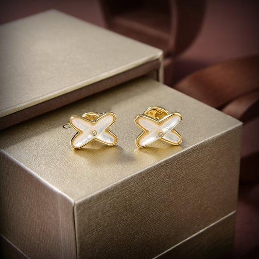 [Lumina]JEUX DE WHITE MOP GOLD DIAMOND EARRINGS