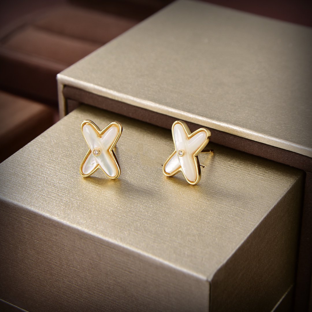 [Lumina]JEUX DE WHITE MOP GOLD DIAMOND EARRINGS