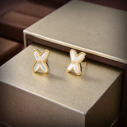 [Lumina]JEUX DE WHITE MOP GOLD DIAMOND EARRINGS