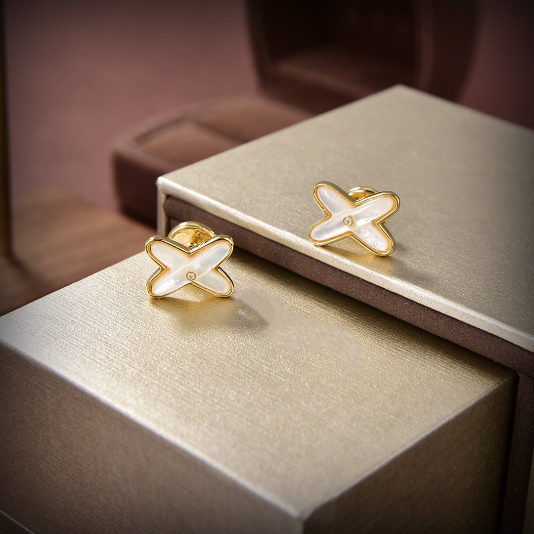 [Lumina]JEUX DE WHITE MOP GOLD DIAMOND EARRINGS