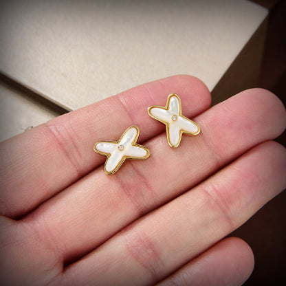 [Lumina]JEUX DE WHITE MOP GOLD DIAMOND EARRINGS