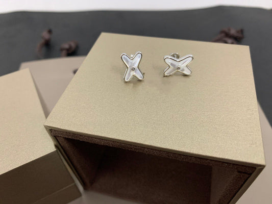 [Lumina]JEUX DE WHITE MOP SILVER DIAMOND EARRINGS