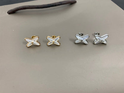 [Lumina]JEUX DE WHITE MOP SILVER DIAMOND EARRINGS