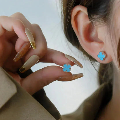[Lumina]CLOVER MINI 9.5MM ONYX STUD EARRINGS SILVER