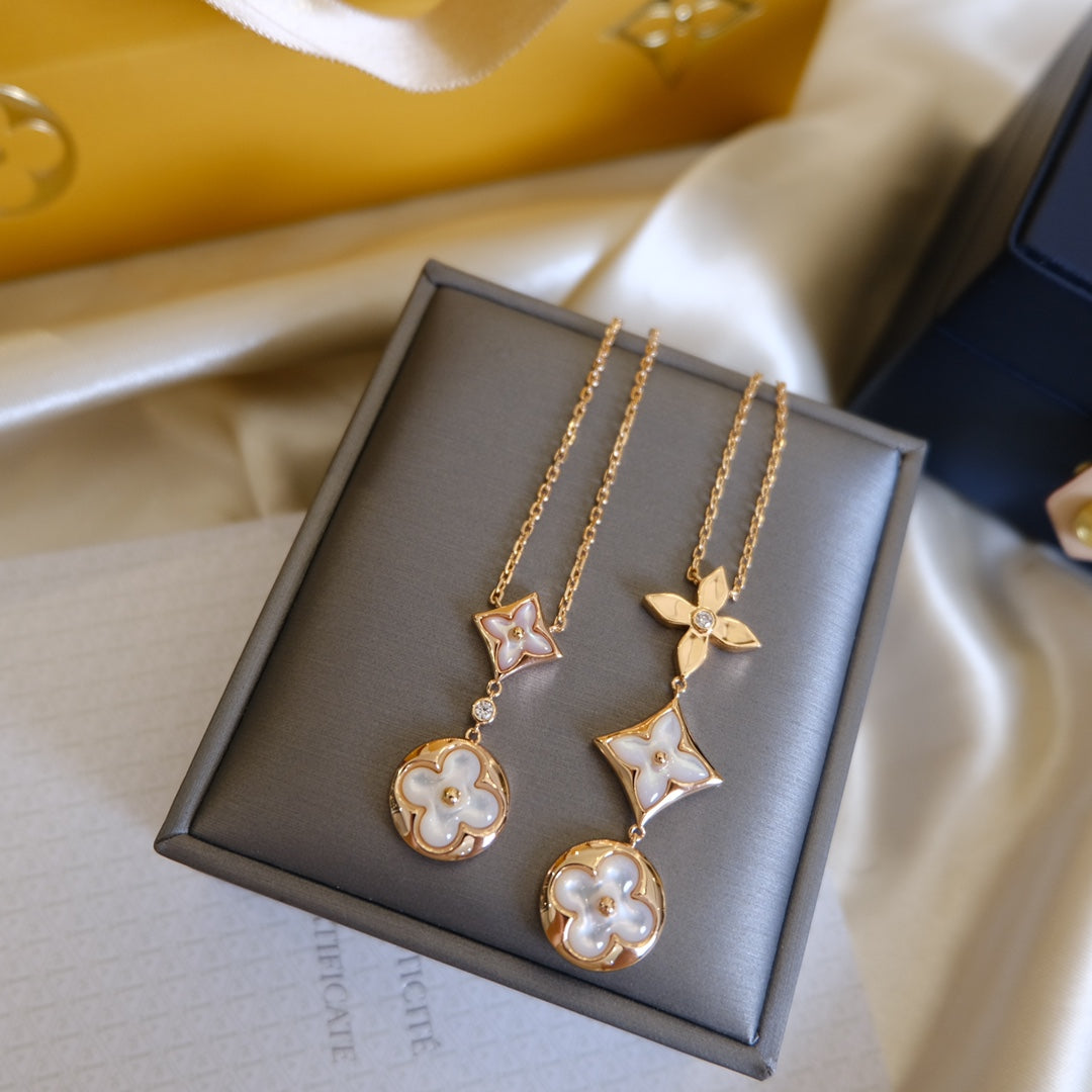[Lumina]COLOR BLOSSOM LARIAT NECKLACE PINK GOLD WHITE MOTHER PEARL AND DIAMOND