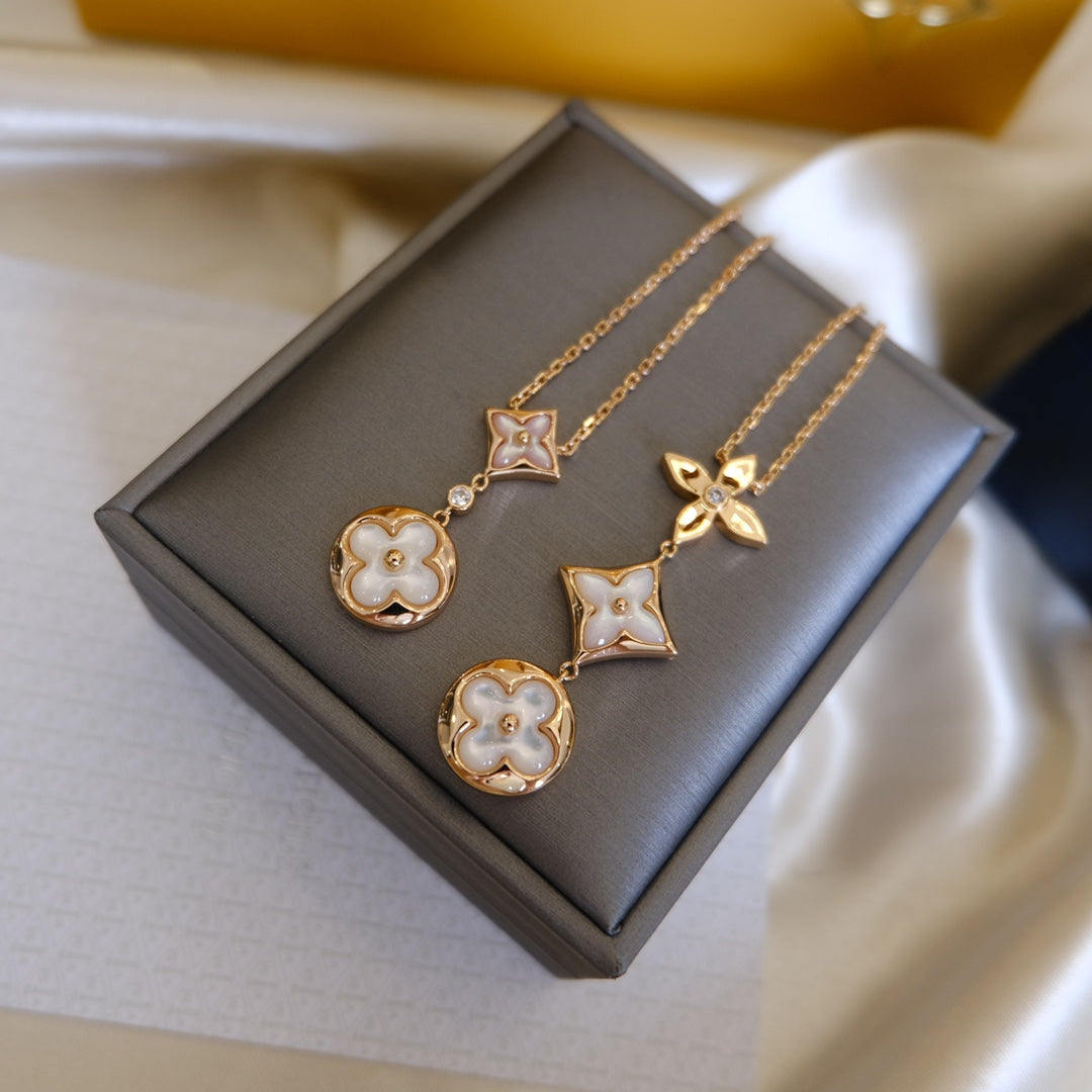 [Lumina]COLOR BLOSSOM LARIAT NECKLACE PINK GOLD WHITE MOTHER PEARL AND DIAMOND