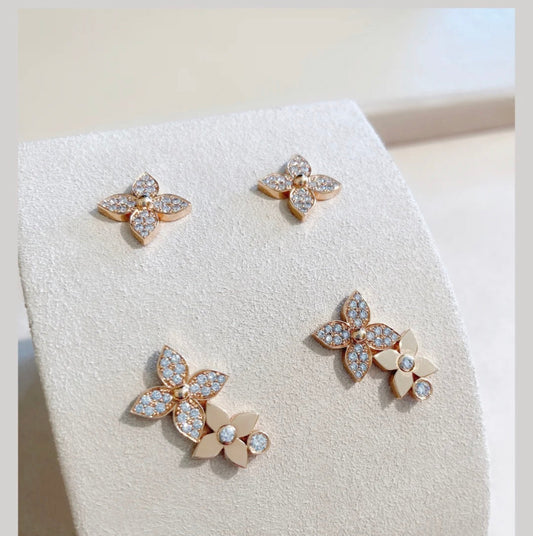 [Lumina]STAR BLOSSOM STUD EARRINGS PINK GOLD DIAMONDS