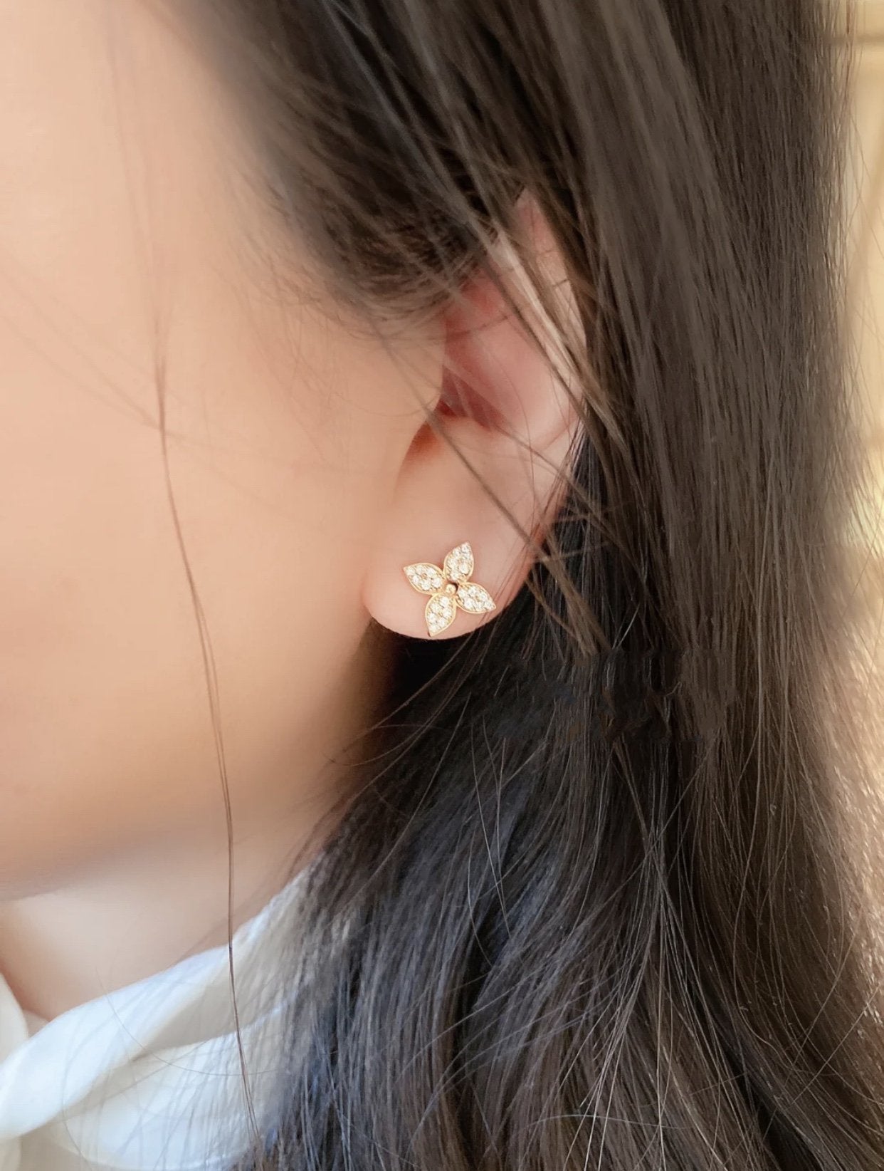 [Lumina]STAR BLOSSOM STUD EARRINGS PINK GOLD DIAMONDS