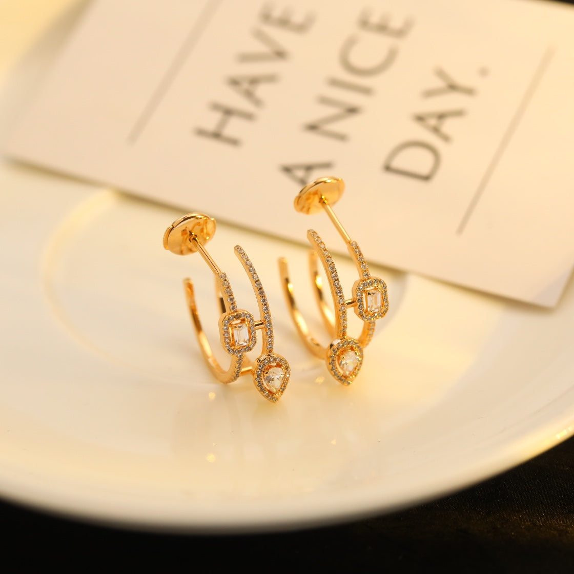 [Lumina]CREOLES MY TWIN 2 RANGS SILVER DIAMOND EARRINGS