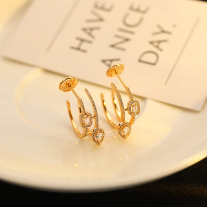 [Lumina]CREOLES MY TWIN 2 RANGS SILVER DIAMOND EARRINGS