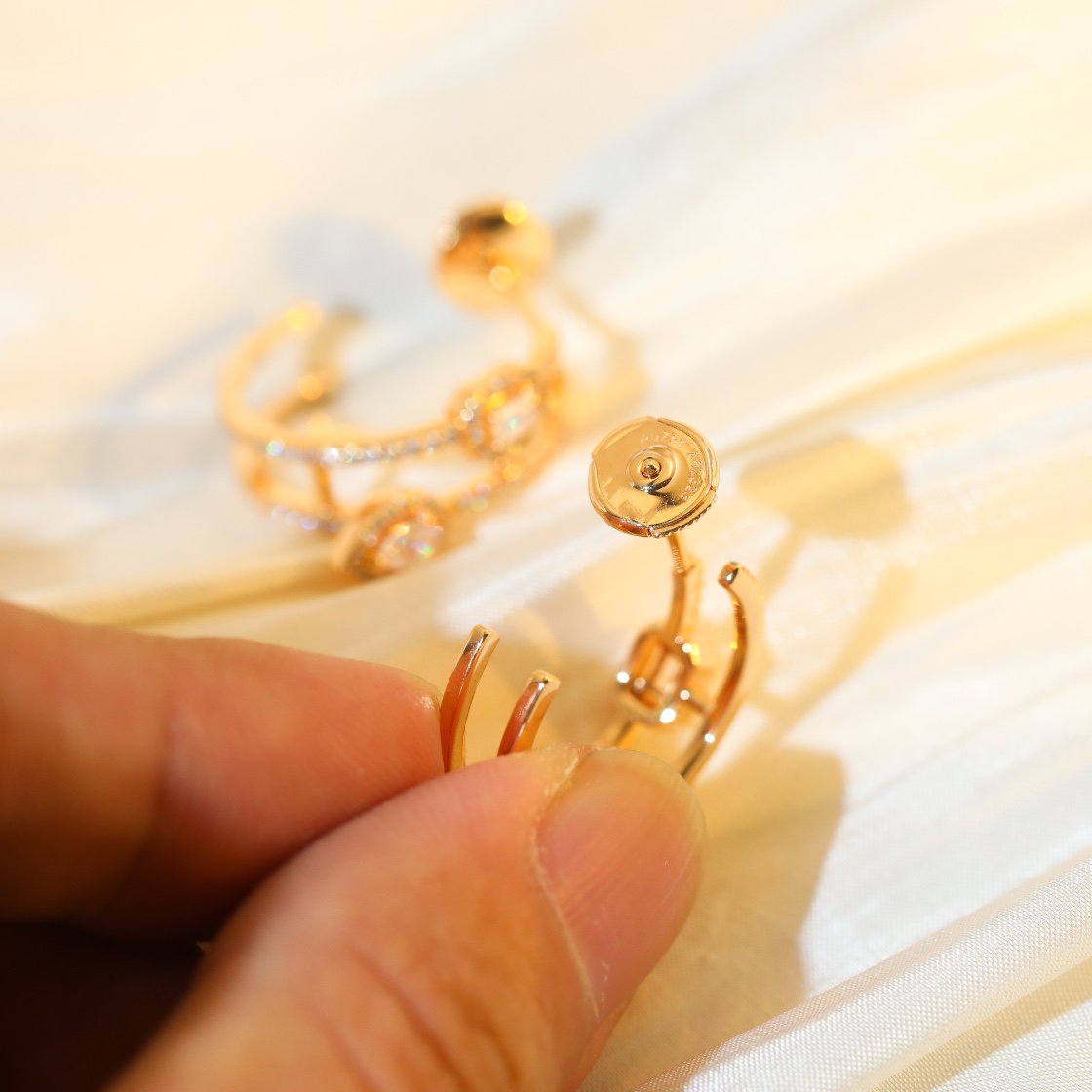 [Lumina]CREOLES MY TWIN 2 RANGS SILVER DIAMOND EARRINGS