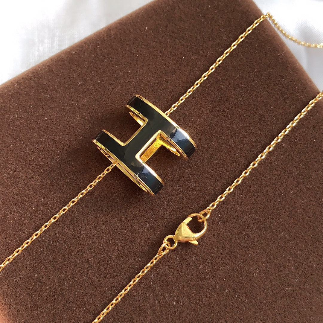 [Lumina]HM CLIC BLACK ENAMEL GOLD NECKLACE