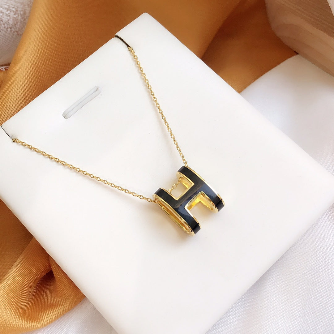 [Lumina]HM CLIC BLACK ENAMEL GOLD NECKLACE