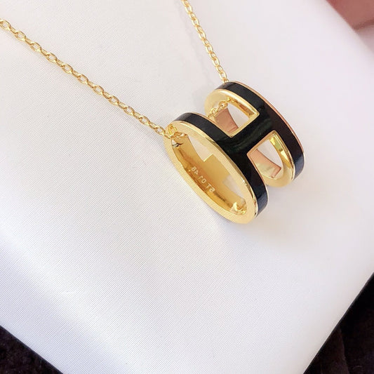 [Lumina]HM CLIC BLACK ENAMEL GOLD NECKLACE