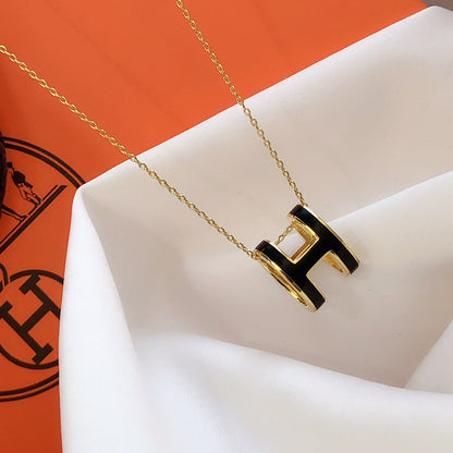 [Lumina]HM CLIC BLACK ENAMEL GOLD NECKLACE