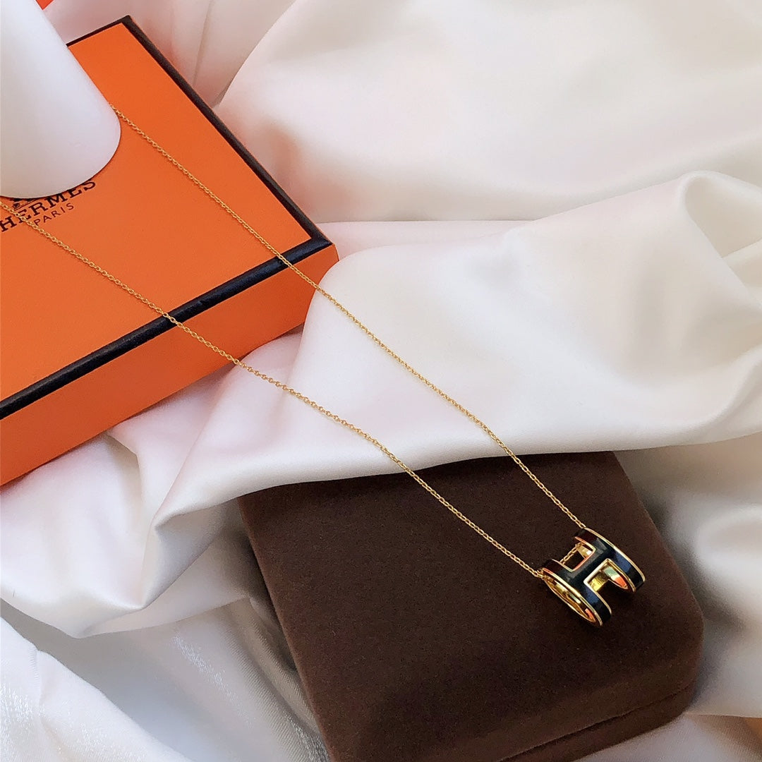 [Lumina]HM CLIC BLACK ENAMEL GOLD NECKLACE