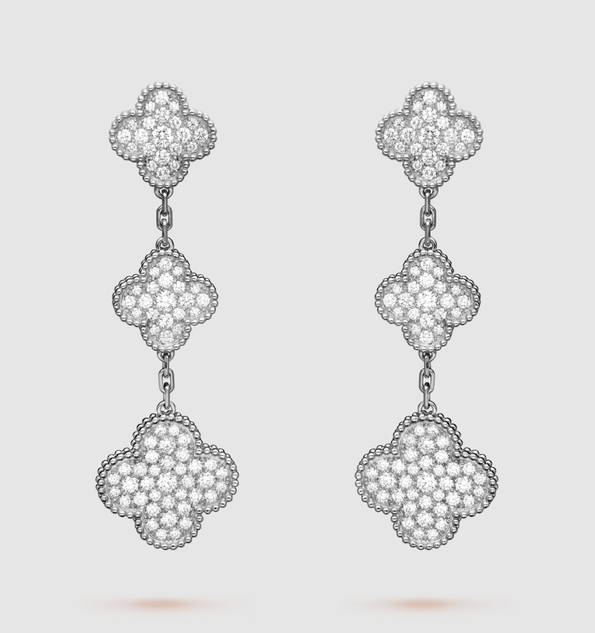 [Lumina]CLOVER 3 MOTIF DIAMOND SILVER DROP EARRINGS