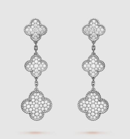 [Lumina]CLOVER 3 MOTIF DIAMOND SILVER DROP EARRINGS