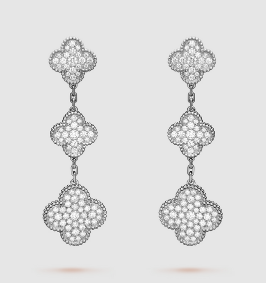 [Lumina]CLOVER 3 MOTIF DIAMOND SILVER DROP EARRINGS