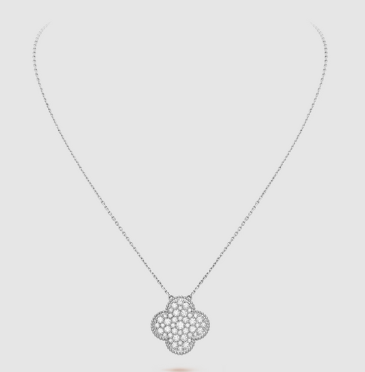 [Lumina]CLOVER 25MM LARGE PENDANT DIAMOND PAVED SILVER NECKLACE