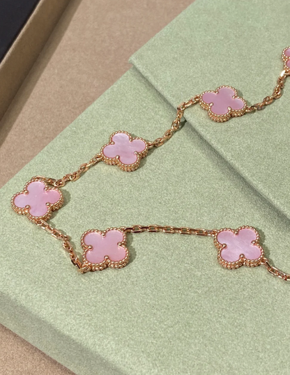 [Lumina Jewellery] Pink Necklace with Ten Clover Designs
