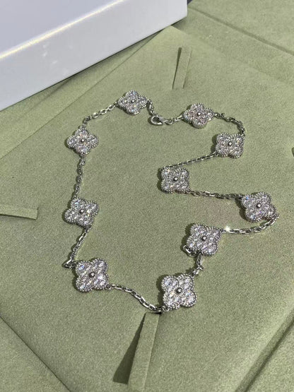 [Lumina Jewelry]CLOVER 10 MOTIFS  FULL DIAMOND NECKLACE