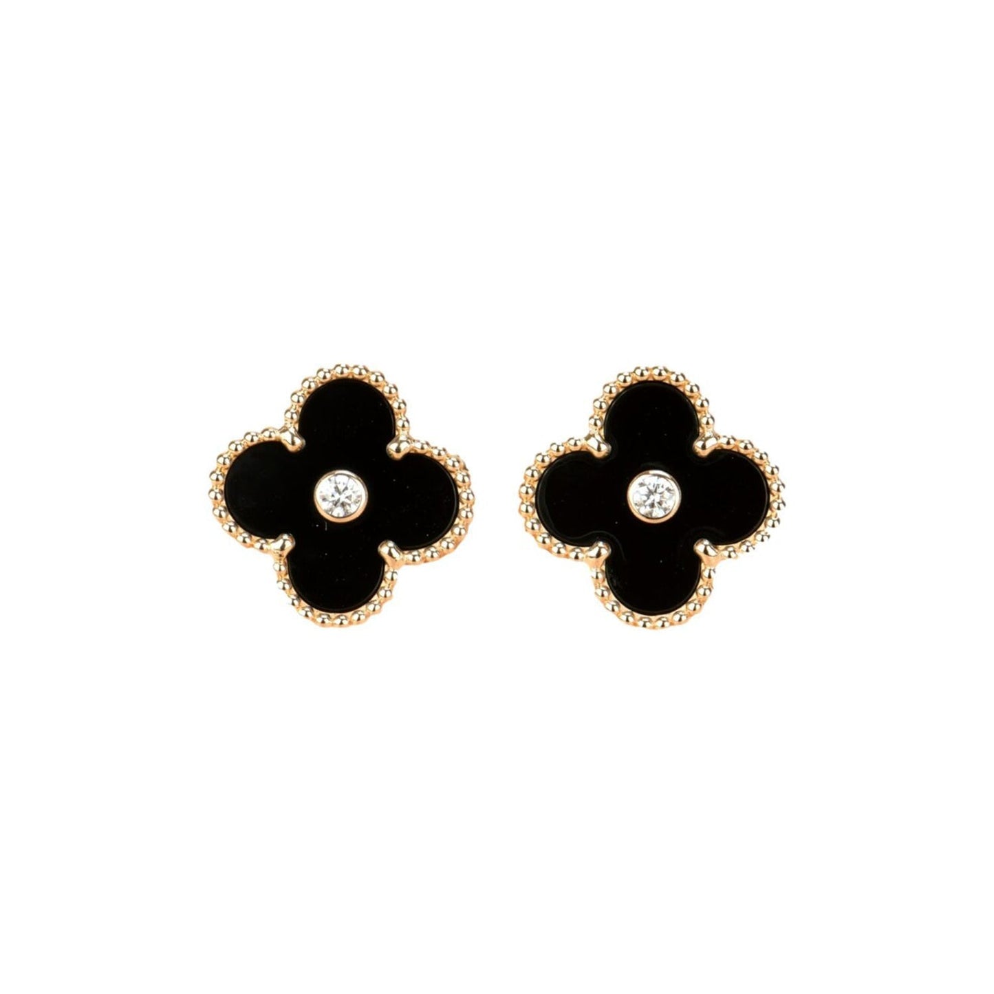 [Lumina]CLOVER MEDIUM 1 MOTIFS ONYX DIAMOND EARRINGS