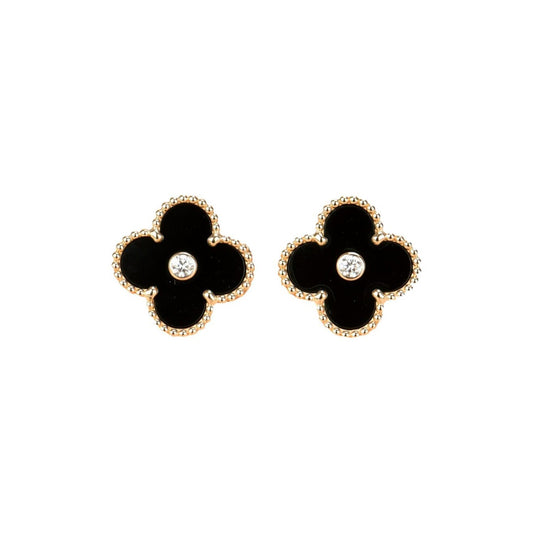 [Lumina]CLOVER MEDIUM 1 MOTIFS ONYX DIAMOND EARRINGS