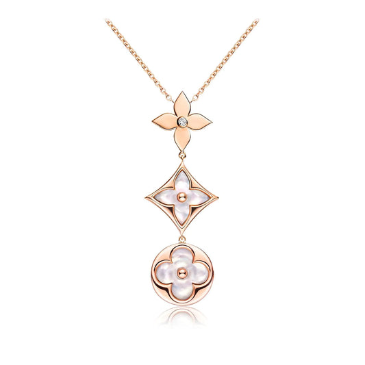 [Lumina]COLOR BLOSSOM LARIAT NECKLACE PINK GOLD WHITE MOTHER PEARL AND DIAMOND