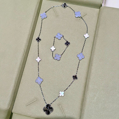 [Lumina]DETACHABLE CLOVER 15(11+4) FLOWER SILVER NECKLACE SET