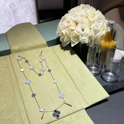 [Lumina]DETACHABLE CLOVER 15(11+4) FLOWER SILVER NECKLACE SET