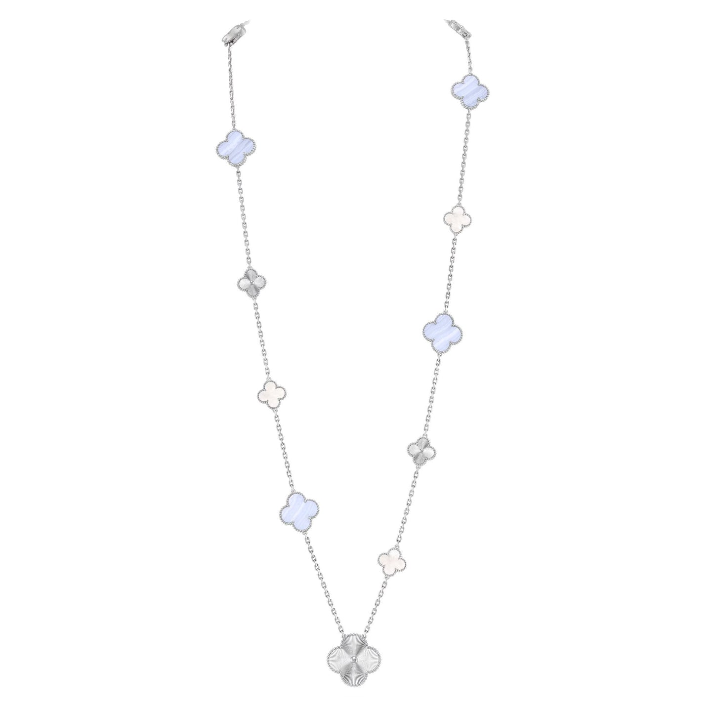 [Lumina]DETACHABLE CLOVER 15(11+4) FLOWER SILVER NECKLACE SET
