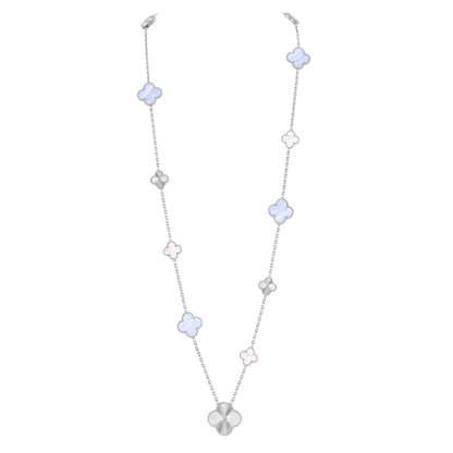 [Lumina]DETACHABLE CLOVER 15(11+4) FLOWER SILVER NECKLACE SET